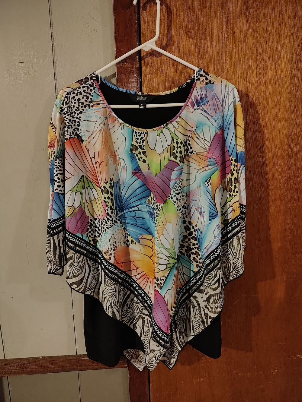 Alfani Multicolor Butterfly-Print Poncho Tunic